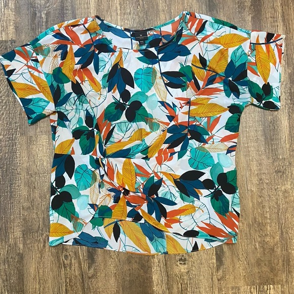 Worthington Women PXL Top Tropical Leaf Bold Print Short Sleeve Business Travel - Picture 2 of 11